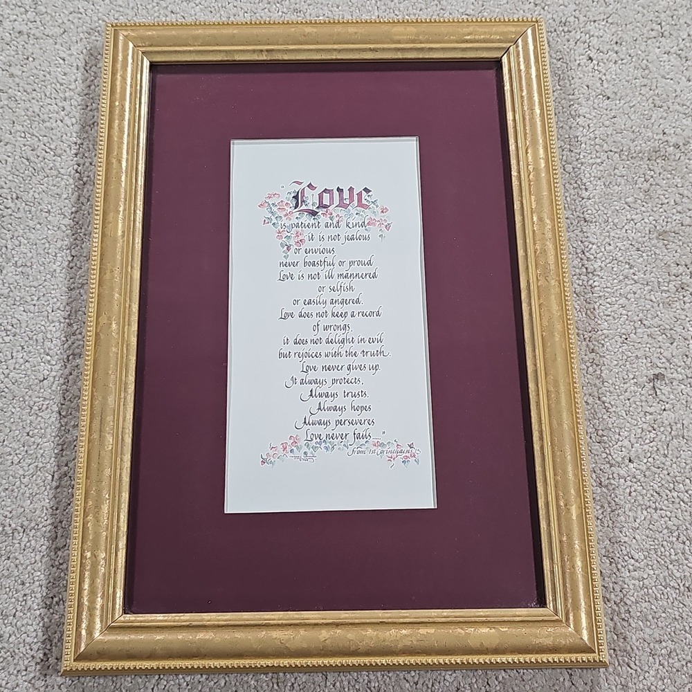 1 Corinthians 13 Love Verse Script Litho Art‎ Framed Scripture 9.5x13.5